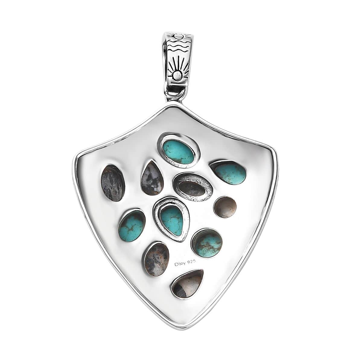 Artisan Crafted Sierra Nevada Turquoise and White Buffalo Arrow Head Pendant in Sterling Silver 5.10 ctw image number 4