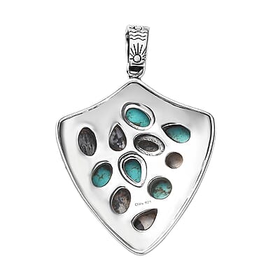 Artisan Crafted Sierra Nevada Turquoise and White Buffalo Arrow Head Pendant in Sterling Silver 5.10 ctw