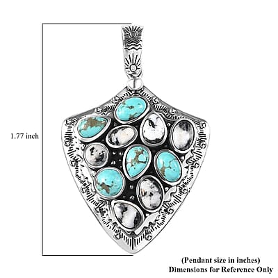 Artisan Crafted Sierra Nevada Turquoise and White Buffalo Arrow Head Pendant in Sterling Silver 5.10 ctw