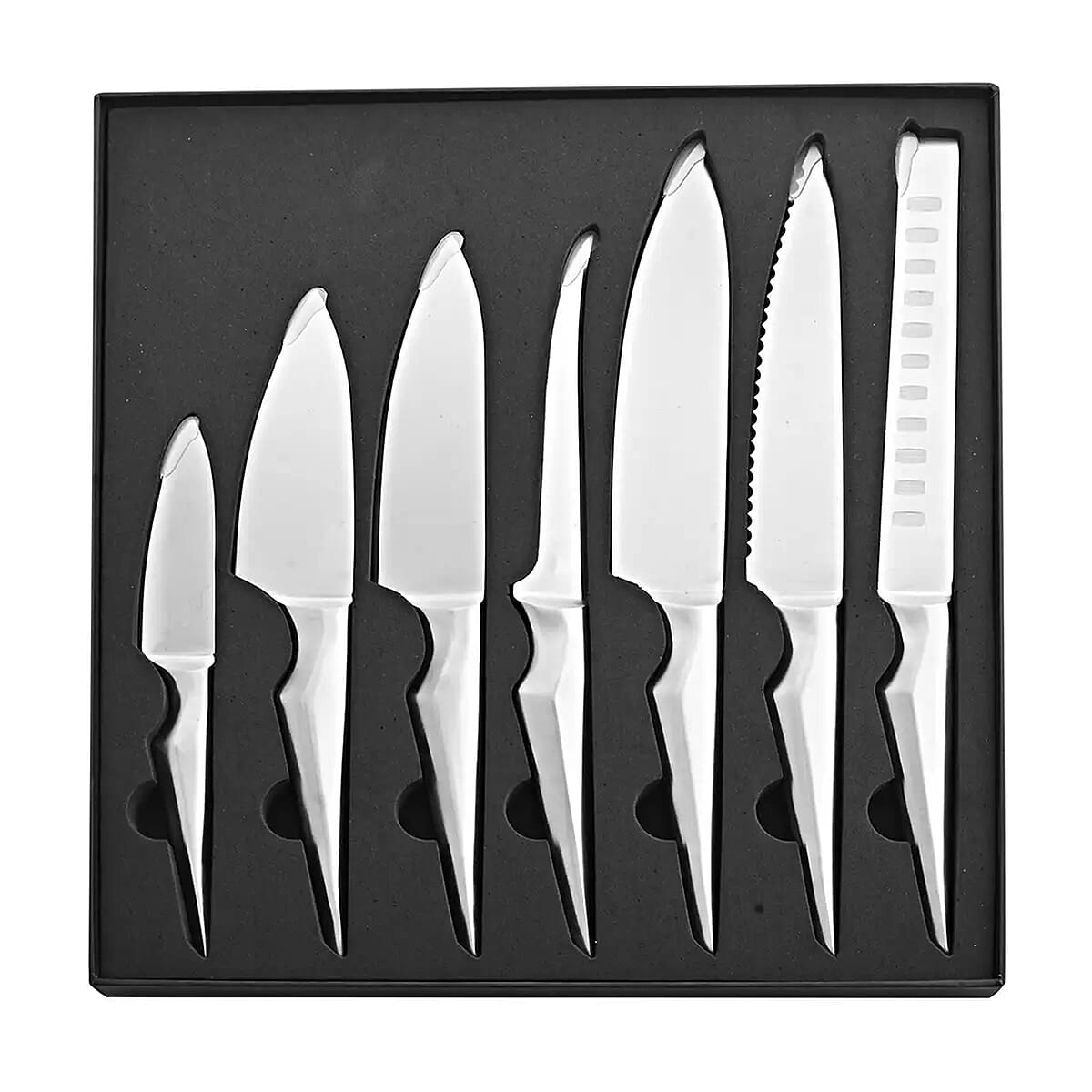 Edge of Belgravia Black 7pc Stainless Steel Chef Knife Set, Multipurpose Kitchen Knife Set of 1 Bread Knife, 2 Chef Knife, 1 Deba Knife, 1 Fish Filleting Knife, 1 Paring Knife, 1 Slicing Knife image number 0