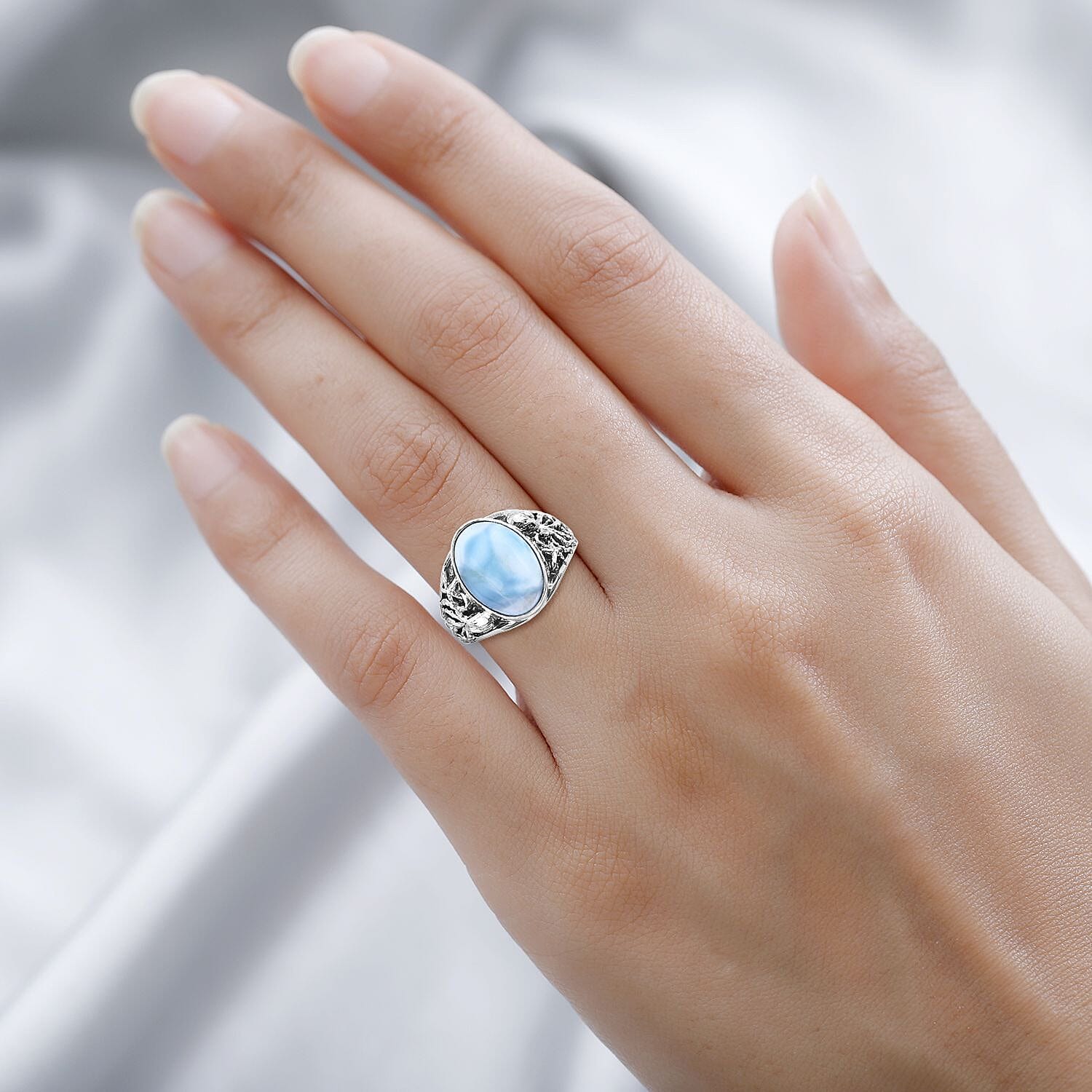 Bali Legacy Larimar Octopus Ring in Sterling Silver (Size 10.0) 8.25 ctw
