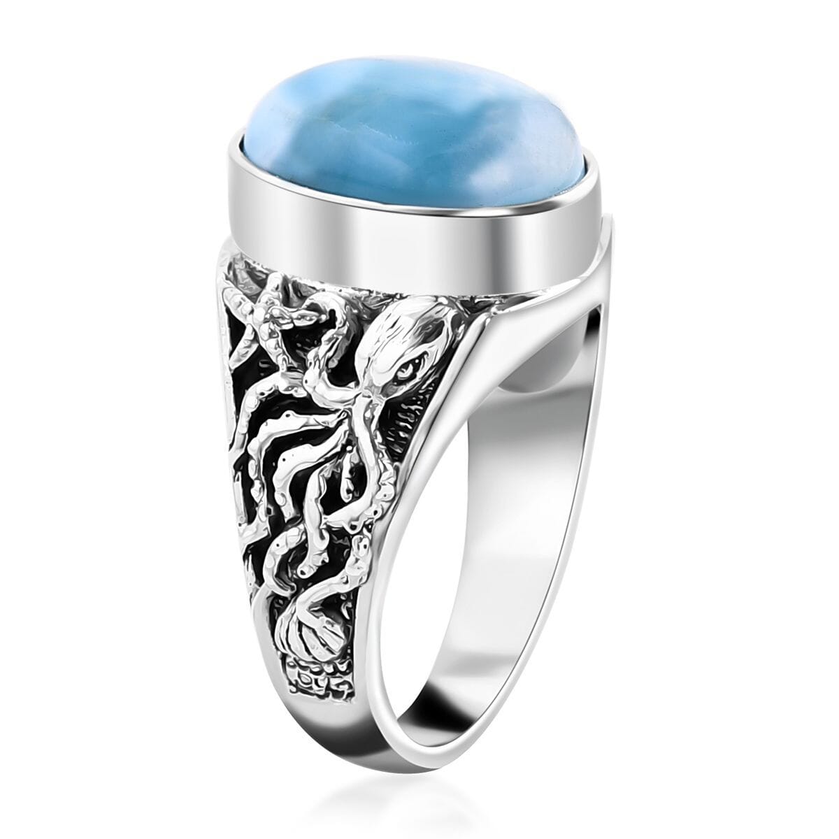 Bali Legacy Premium Larimar Octopus Ring in Sterling Silver (Size 10.0) 8.25 ctw image number 3