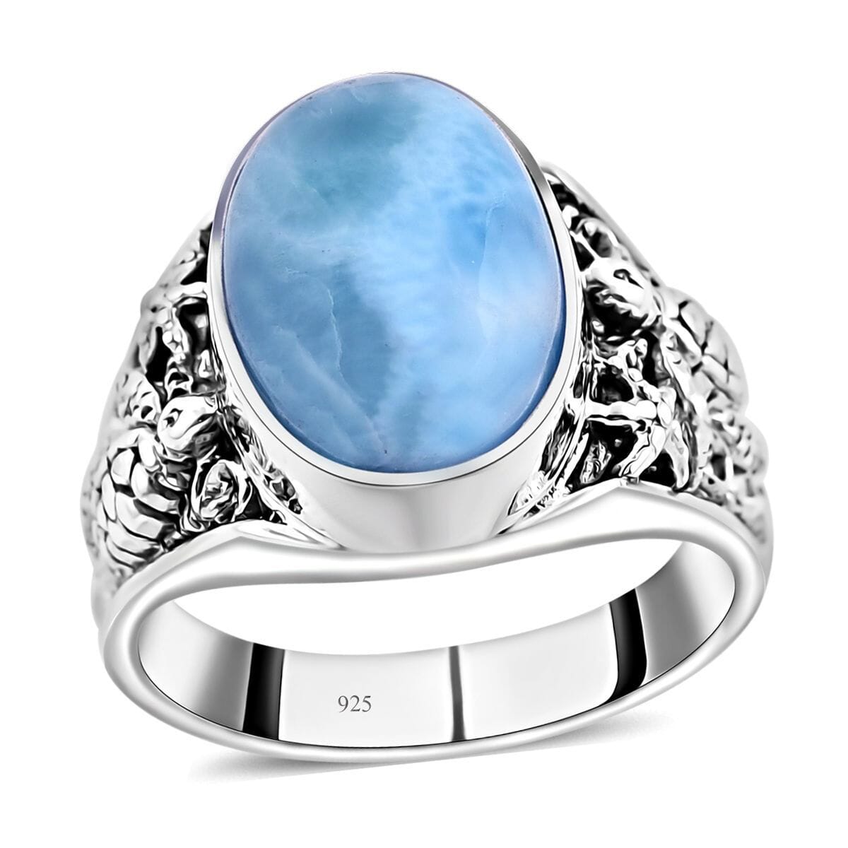 Bali Legacy Larimar Turtle Ring in Sterling Silver (Size 5.0) 8.25 ctw image number 0
