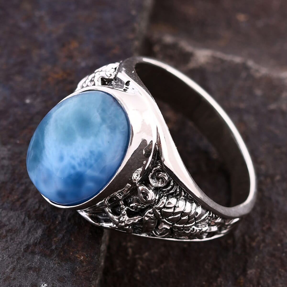 Bali Legacy Larimar Turtle Ring in Sterling Silver (Size 5.0) 8.25 ctw image number 1