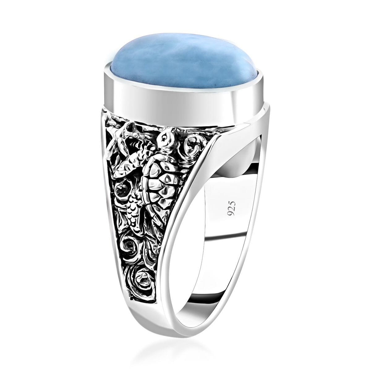 Bali Legacy Larimar Turtle Ring in Sterling Silver (Size 5.0) 8.25 ctw image number 3