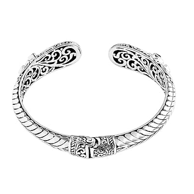 Bali Legacy Indian Star Ruby and Multi Gemstone 6.60 ctw Filigree Bangle Bracelet in Sterling Silver (7.25 In)