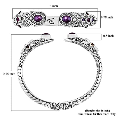 Bali Legacy Indian Star Ruby and Multi Gemstone 6.60 ctw Filigree Bangle Bracelet in Sterling Silver (7.25 In)