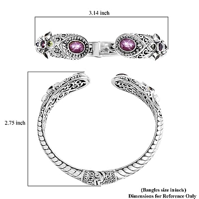 Bali Legacy Indian Star Ruby and Multi Gemstone 6.60 ctw Filigree Bangle Bracelet in Sterling Silver (7.25 In)