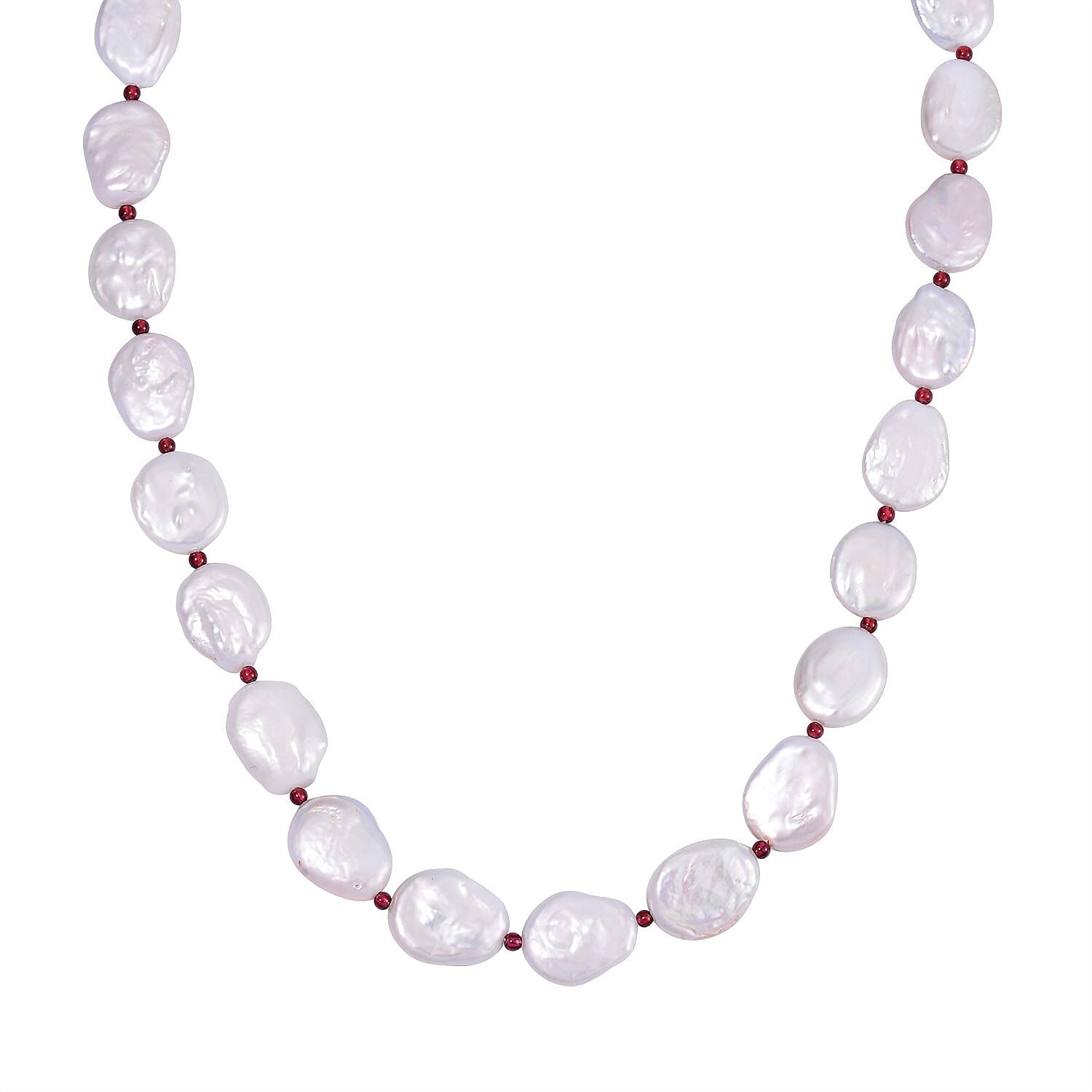 Keshi Pearl, Mozambique Garnet 198.00 ctw Necklace in Rhodium Over Sterling Silver (18 Inches)