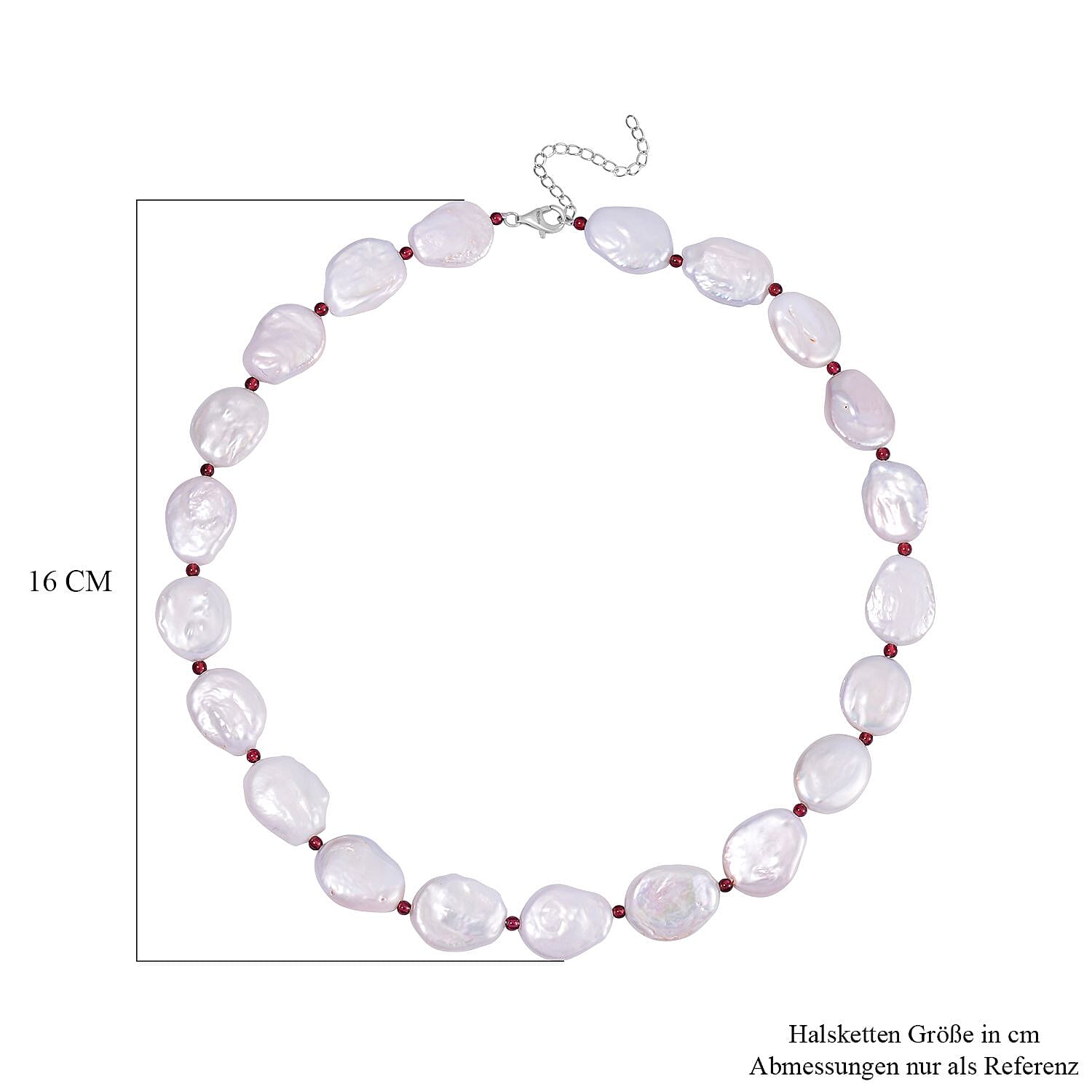 Keshi Pearl, Mozambique Garnet 198.00 ctw Necklace in Rhodium Over Sterling Silver (18 Inches)