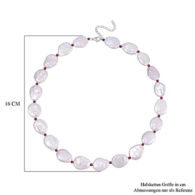 Keshi Pearl, Mozambique Garnet 198.00 ctw Necklace in Rhodium Over Sterling Silver (18 Inches)