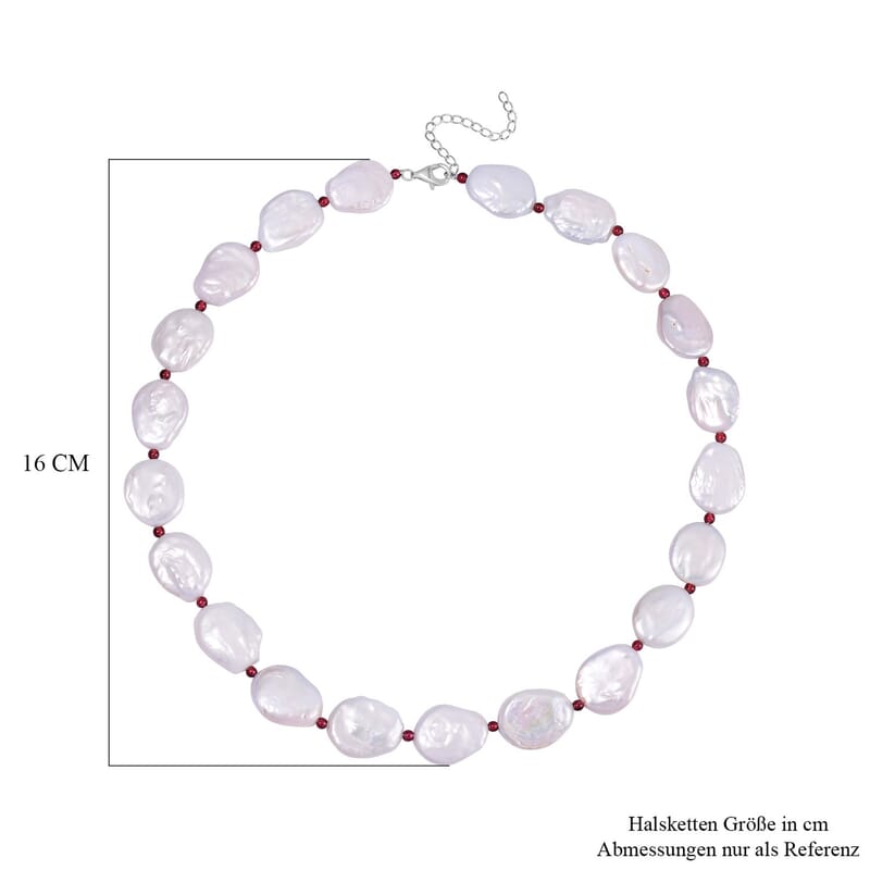 Keshi Pearl, Mozambique Garnet 198.00 ctw Necklace in Rhodium Over Sterling Silver (18 Inches)