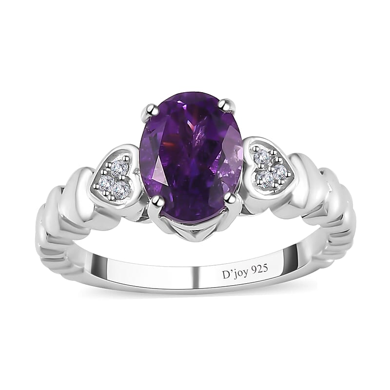 Moroccan Amethyst and Diamond Ring in Platinum Over Sterling Silver (Size 10.0) 1.20 ctw