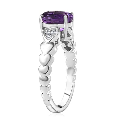 Moroccan Amethyst and Diamond Ring in Platinum Over Sterling Silver (Size 10.0) 1.20 ctw