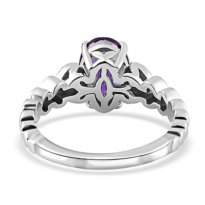 Moroccan Amethyst and Diamond Ring in Platinum Over Sterling Silver (Size 10.0) 1.20 ctw