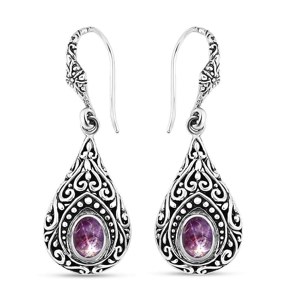 Bali Legacy Indian Star Ruby 3.65 ctw Filigree Dangle Earrings in Sterling Silver