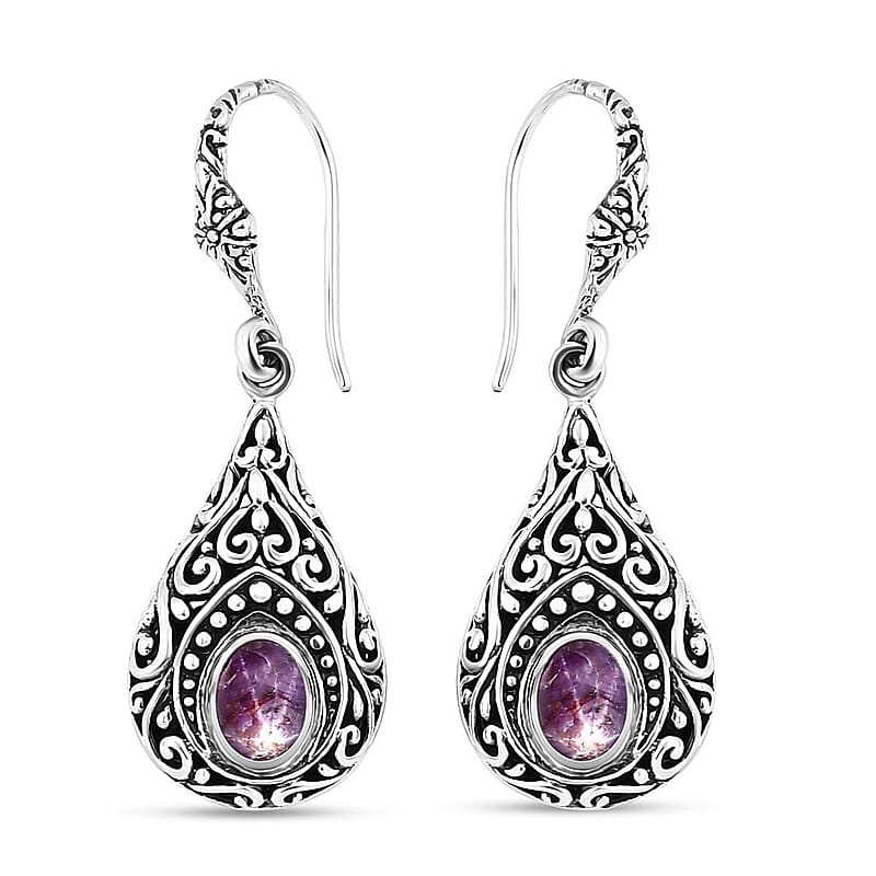 Bali Legacy Indian Star Ruby 3.65 ctw Filigree Dangle Earrings in Sterling Silver