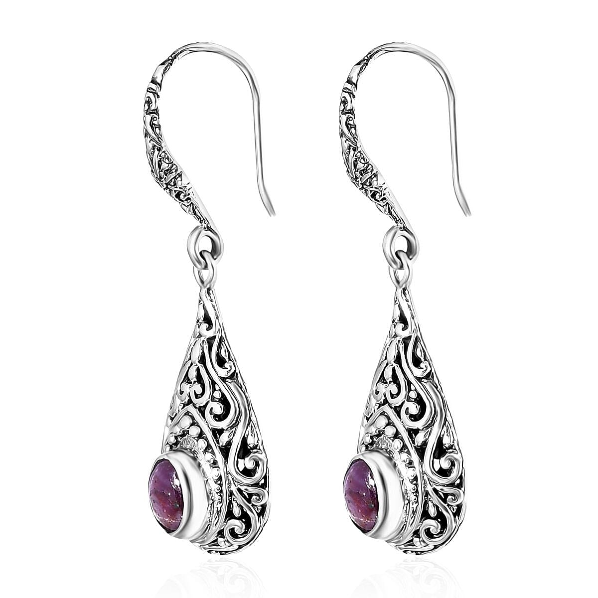 Bali Legacy Indian Star Ruby 3.65 ctw Filigree Dangle Earrings in Sterling Silver
