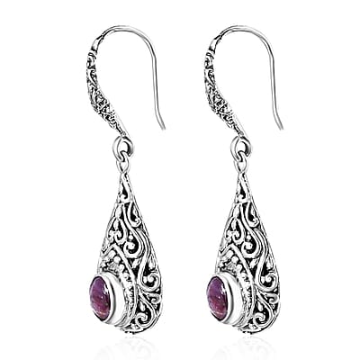 Bali Legacy Indian Star Ruby 3.65 ctw Filigree Dangle Earrings in Sterling Silver