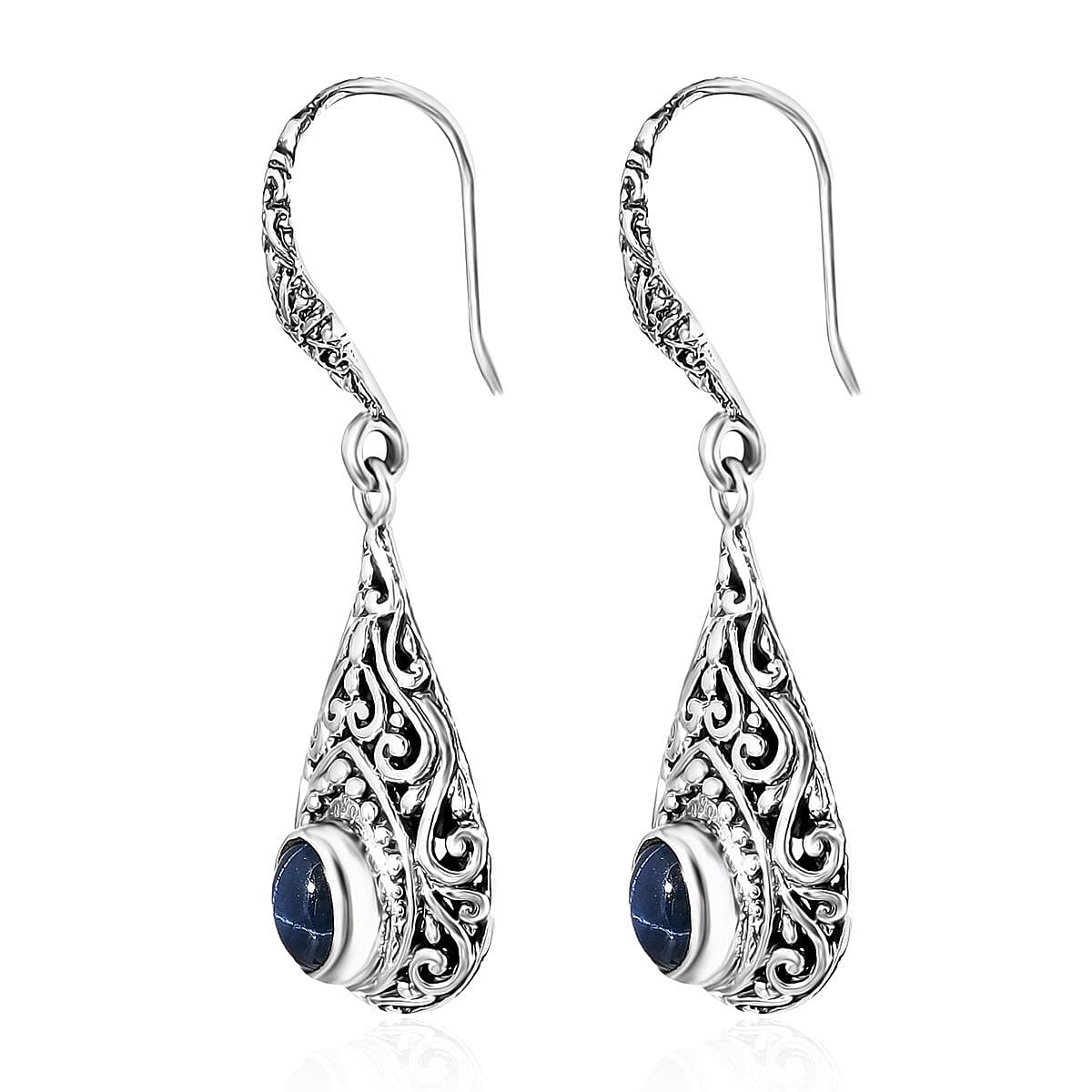 Bali Legacy Blue Star Sapphire (DF) 3.00 ctw Filigree Dangle Earrings in Sterling Silver image number 3