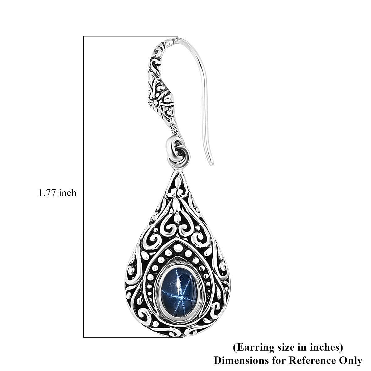 Bali Legacy Blue Star Sapphire (DF) 3.00 ctw Filigree Dangle Earrings in Sterling Silver image number 5