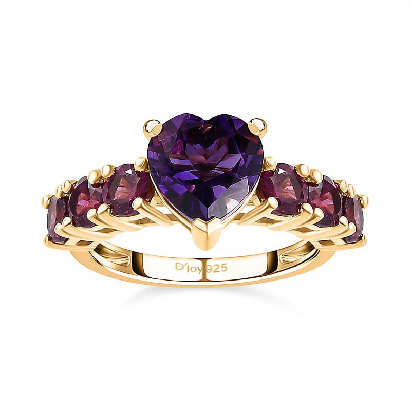 Moroccan Amethyst and Orissa Rhodolite Garnet Heart Ring in Vermeil Yellow Gold Over Sterling Silver (Size 10.0) 3.35 ctw