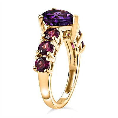 Moroccan Amethyst and Orissa Rhodolite Garnet Heart Ring in Vermeil Yellow Gold Over Sterling Silver (Size 10.0) 3.35 ctw