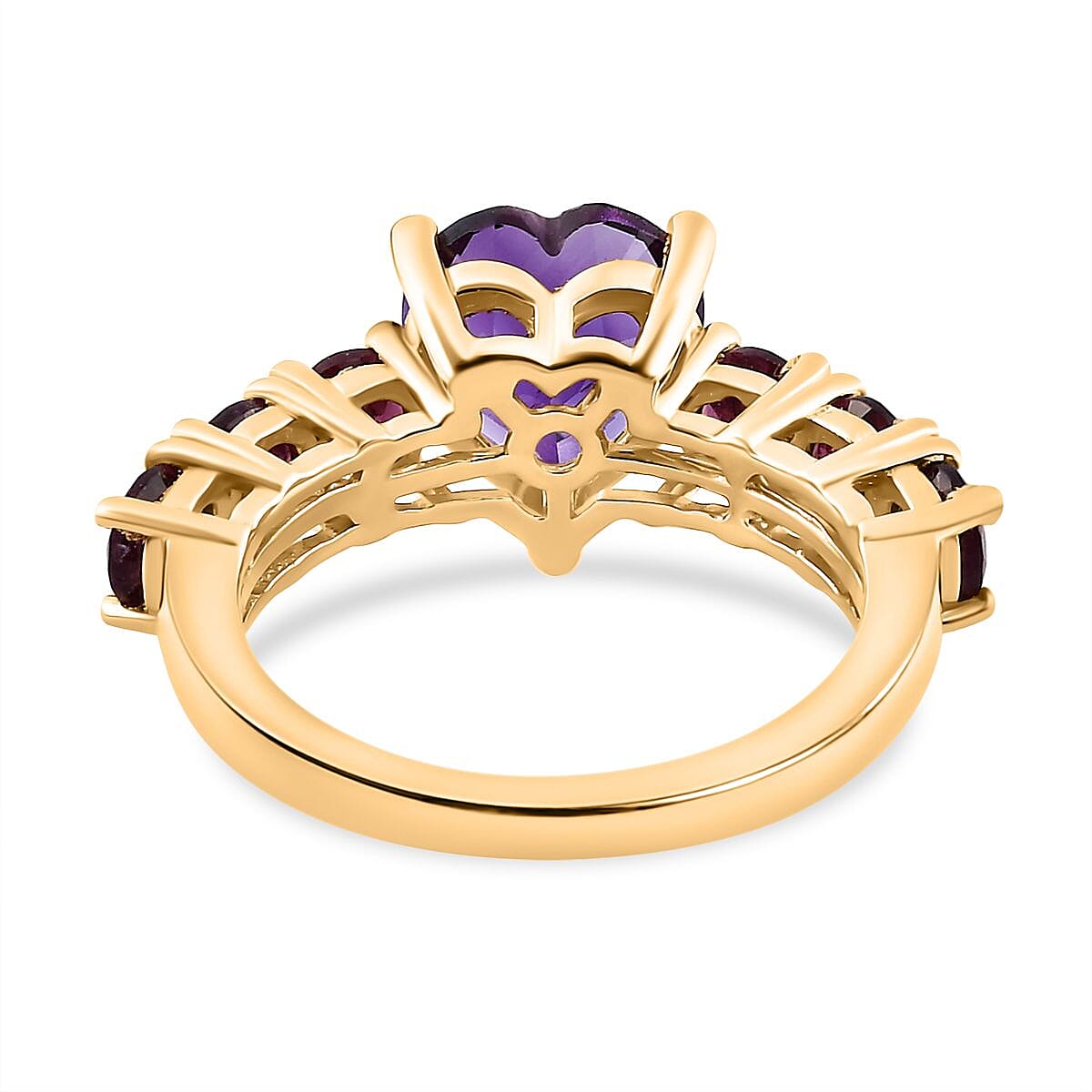 Moroccan Amethyst and Orissa Rhodolite Garnet Heart Ring in Vermeil Yellow Gold Over Sterling Silver (Size 10.0) 3.35 ctw