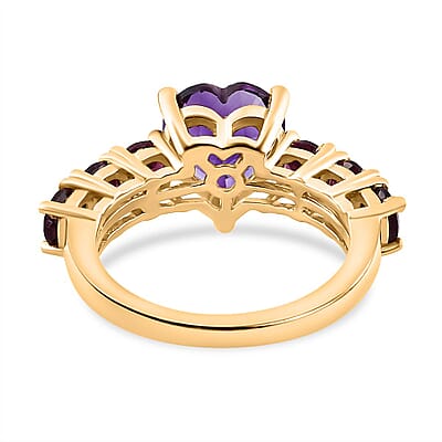 Moroccan Amethyst and Orissa Rhodolite Garnet Heart Ring in Vermeil Yellow Gold Over Sterling Silver (Size 10.0) 3.35 ctw