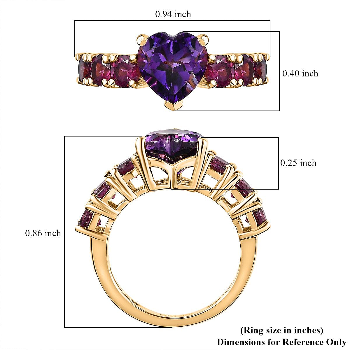 Moroccan Amethyst and Orissa Rhodolite Garnet Heart Ring in Vermeil Yellow Gold Over Sterling Silver (Size 10.0) 3.35 ctw