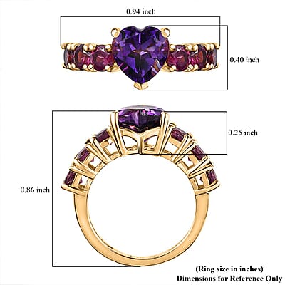 Moroccan Amethyst and Orissa Rhodolite Garnet Heart Ring in Vermeil Yellow Gold Over Sterling Silver (Size 10.0) 3.35 ctw