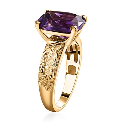Moroccan Amethyst Solitaire Ring in Vermeil Yellow Gold Over Sterling Silver (Size 10.0) 4.10 ctw