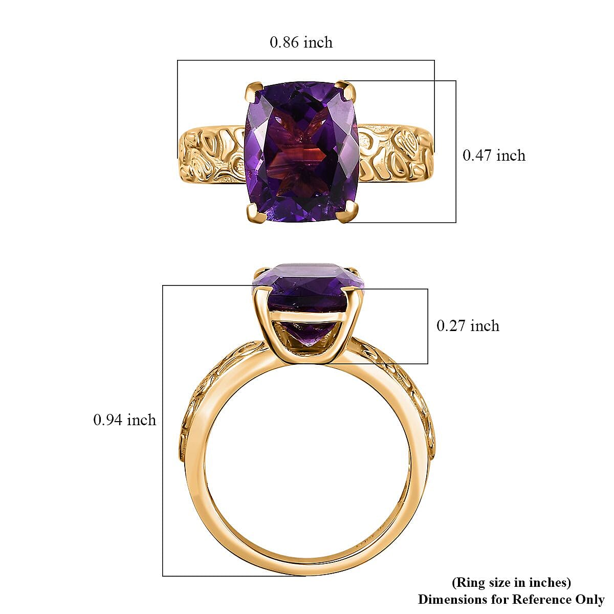 Moroccan Amethyst Solitaire Ring in Vermeil Yellow Gold Over Sterling Silver (Size 10.0) 4.10 ctw