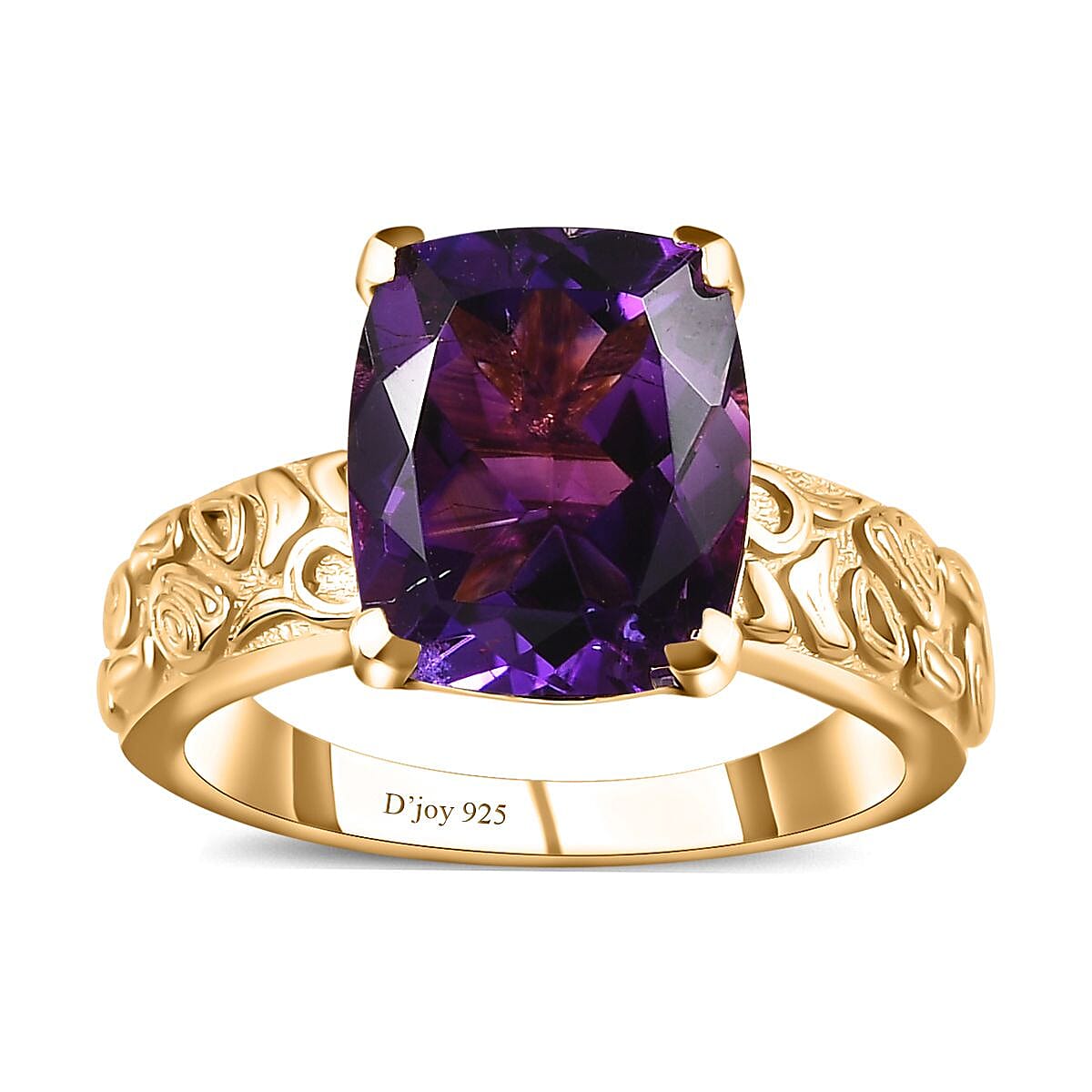 Moroccan Amethyst 4.10 ctw Solitaire Ring in Vermeil Yellow Gold Over Sterling Silver (Size 7.0)