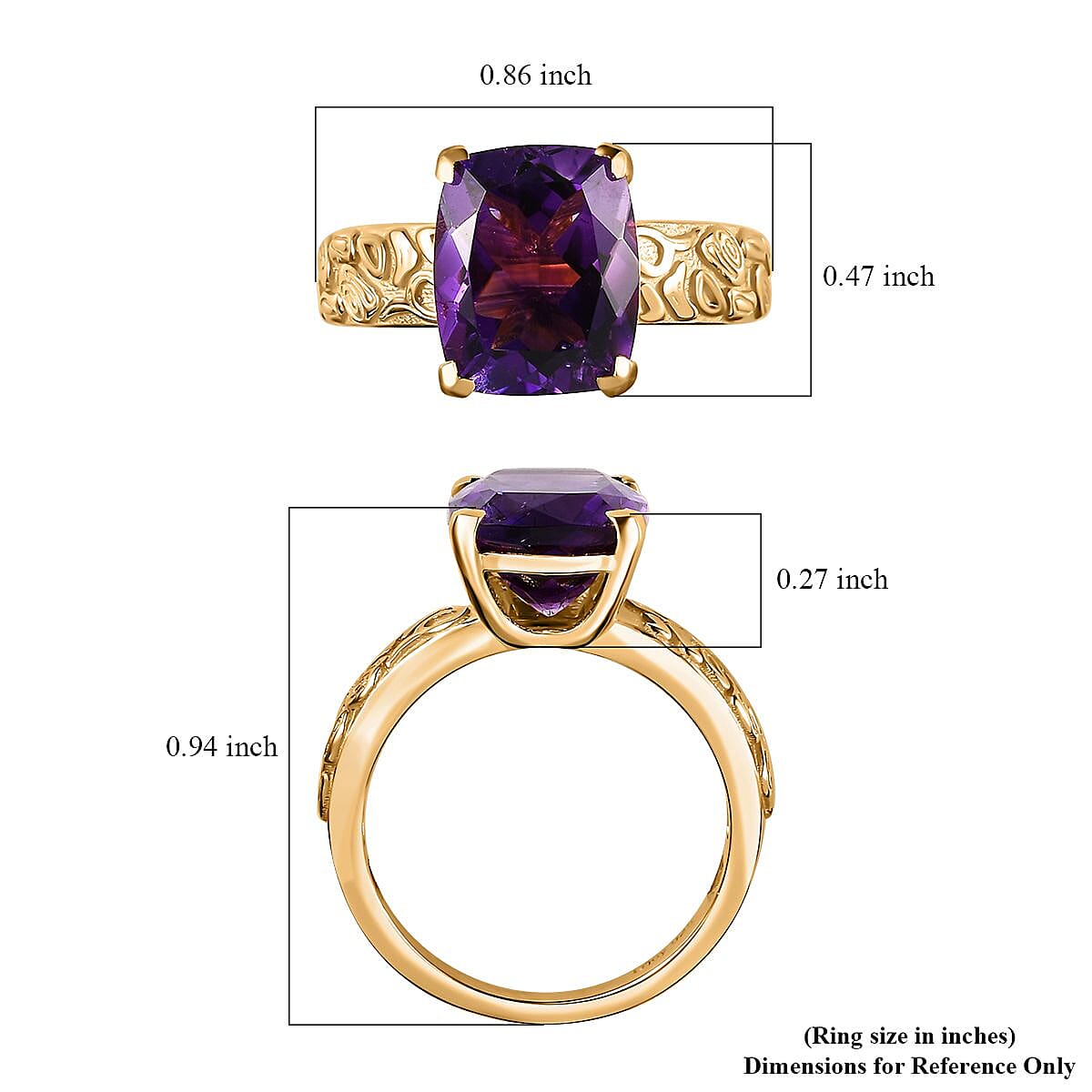 Moroccan Amethyst 4.10 ctw Solitaire Ring in Vermeil Yellow Gold Over Sterling Silver (Size 7.0)