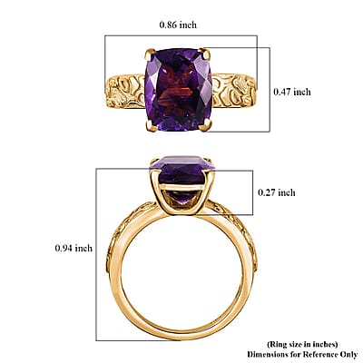 Moroccan Amethyst 4.10 ctw Solitaire Ring in Vermeil Yellow Gold Over Sterling Silver (Size 7.0)