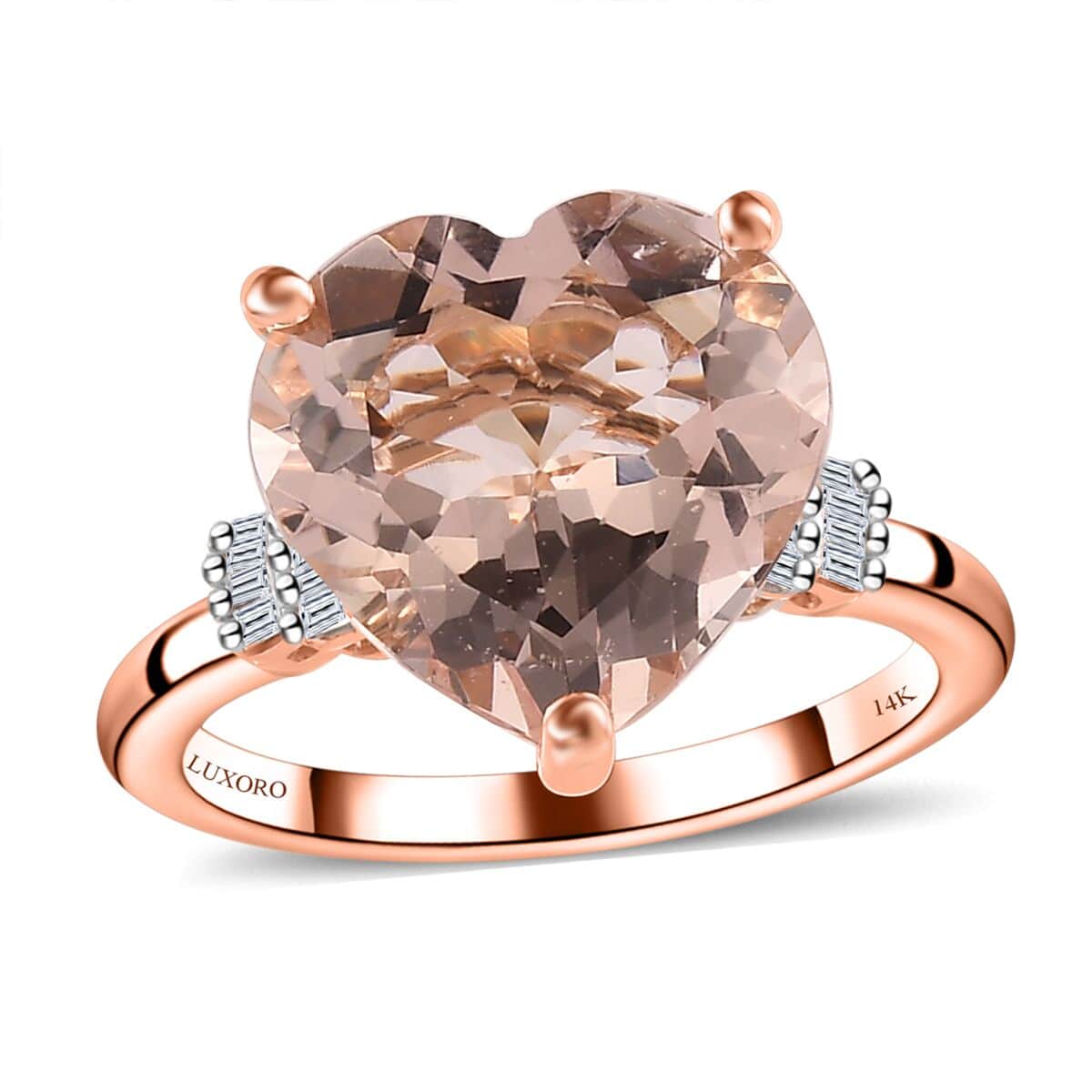 Luxoro 14K Rose Gold AAA Marropino Morganite and G-H I1 Diamond Ring (Size 10.0) 4.65 ctw image number 0