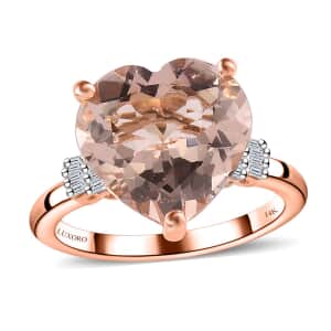 Luxoro 14K Rose Gold AAA Marropino Morganite and G-H I1 Diamond Heart Ring (Size 10.0) 4.65 ctw