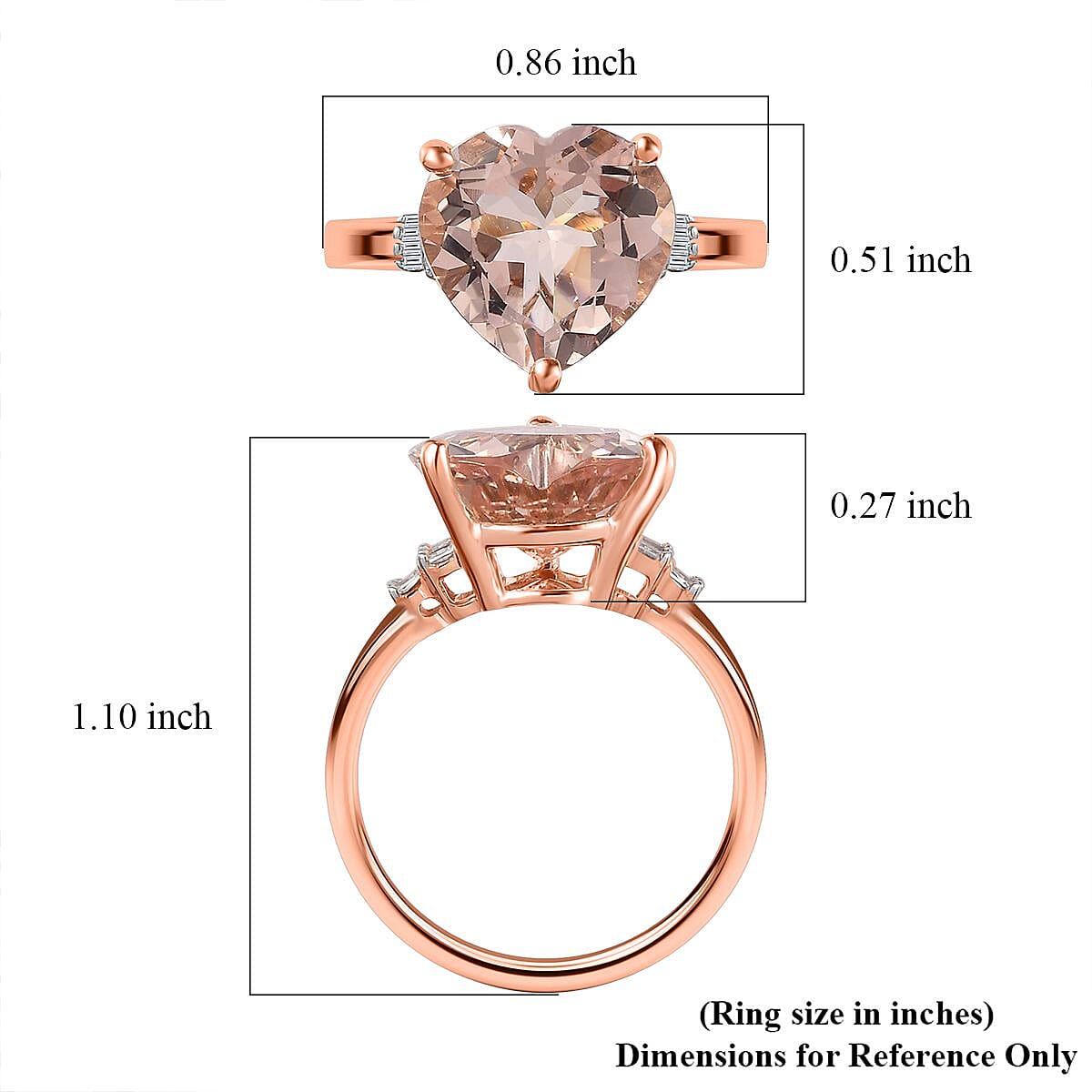 Luxoro 14K Rose Gold AAA Marropino Morganite and G-H I1 Diamond Heart Ring (Size 10.0) 4.65 ctw