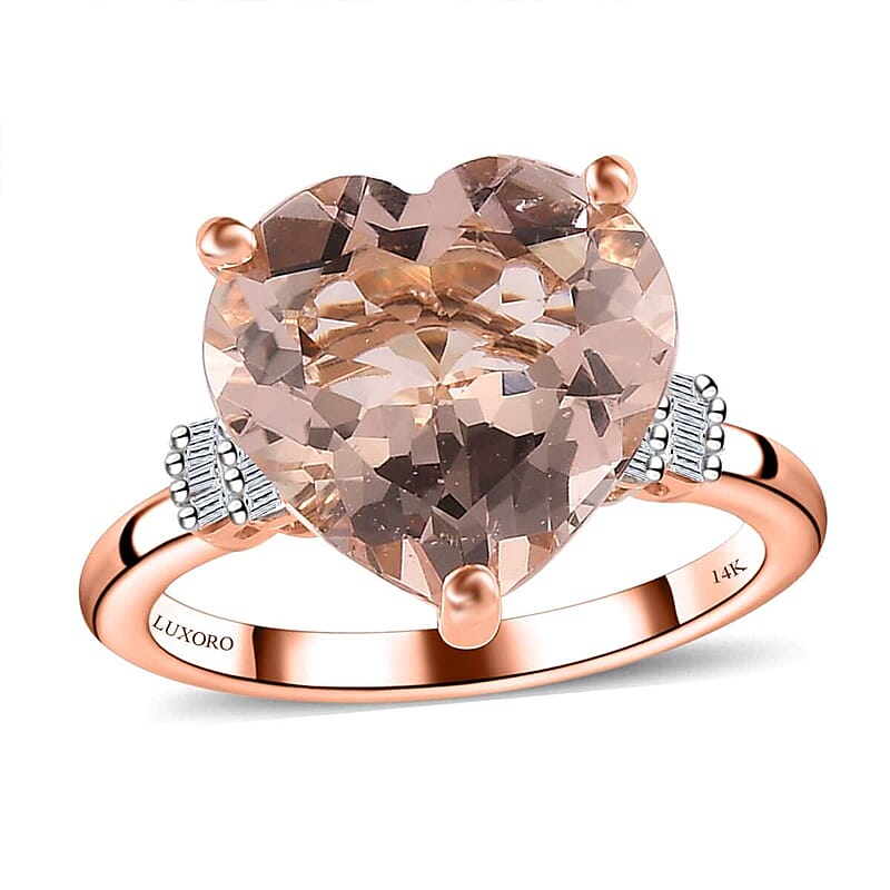 Luxoro 14K Rose Gold AAA Marropino Morganite, Diamond (G-H, I1) Ring (Size 10.5) 5.20 ctw