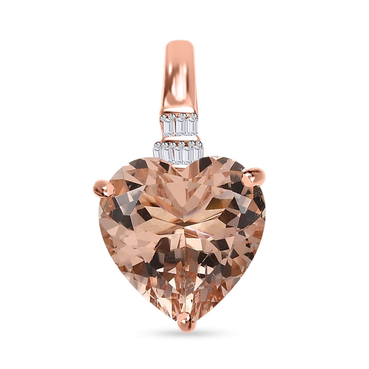 Luxoro 14K Rose Gold AAA Marropino Morganite and G-H I1 Diamond Heart Pendant 5.15 ctw image number 0