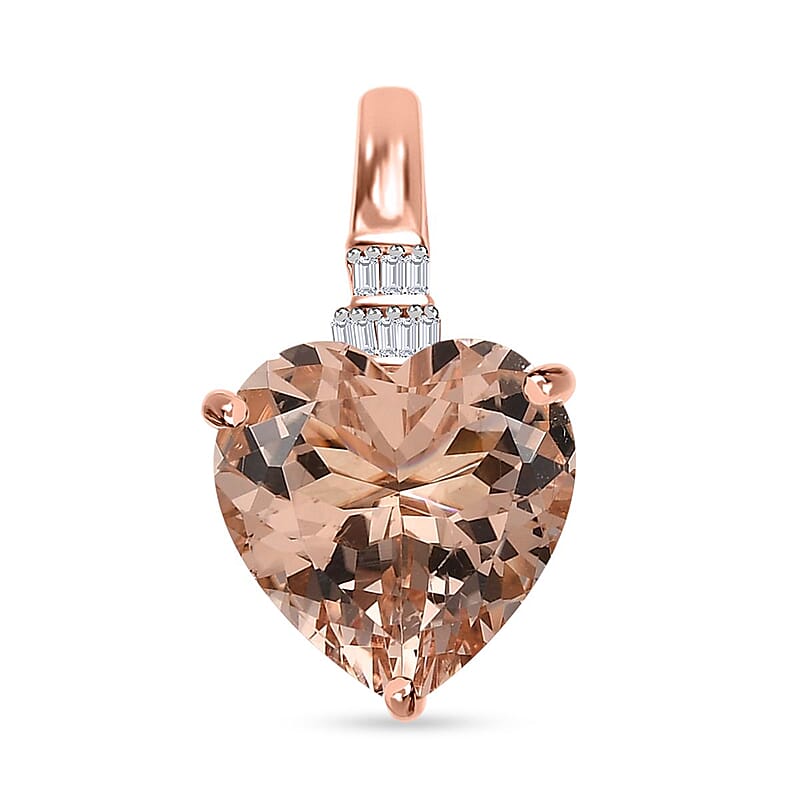 Luxoro 14K Rose Gold AAA Marropino Morganite and G-H I1 Diamond Heart Pendant without Chain 5.15 ctw