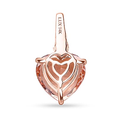 Luxoro 14K Rose Gold AAA Marropino Morganite and G-H I1 Diamond Heart Pendant without Chain 5.15 ctw