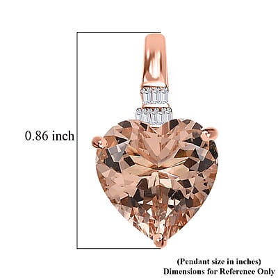 Luxoro 14K Rose Gold AAA Marropino Morganite and G-H I1 Diamond Heart Pendant without Chain 5.15 ctw