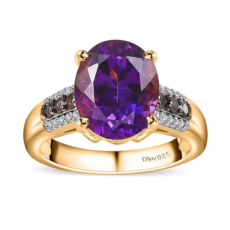 D'Joy Moroccan Amethyst, Natural Champagne and White Diamond Ring in Vermeil Yellow Gold Over Sterling Silver (Size 10.0) 3.85 ctw