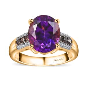 Moroccan Amethyst, Natural Champagne and White Diamond Ring in Vermeil Yellow Gold Over Sterling Silver (Size 10.0) 3.85 ctw