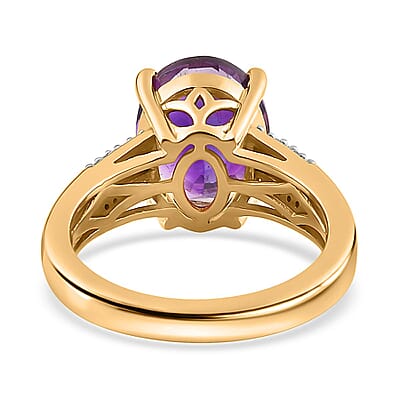 D'Joy Moroccan Amethyst, Natural Champagne and White Diamond Ring in Vermeil Yellow Gold Over Sterling Silver (Size 10.0) 3.85 ctw