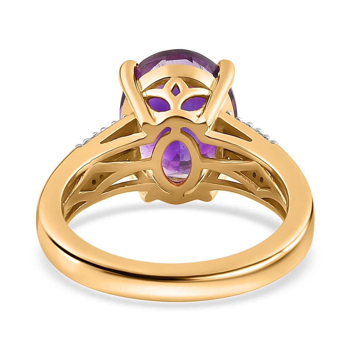 Moroccan Amethyst, Natural Champagne and White Diamond Ring in Vermeil Yellow Gold Over Sterling Silver (Size 6.0) 3.85 ctw image number 4