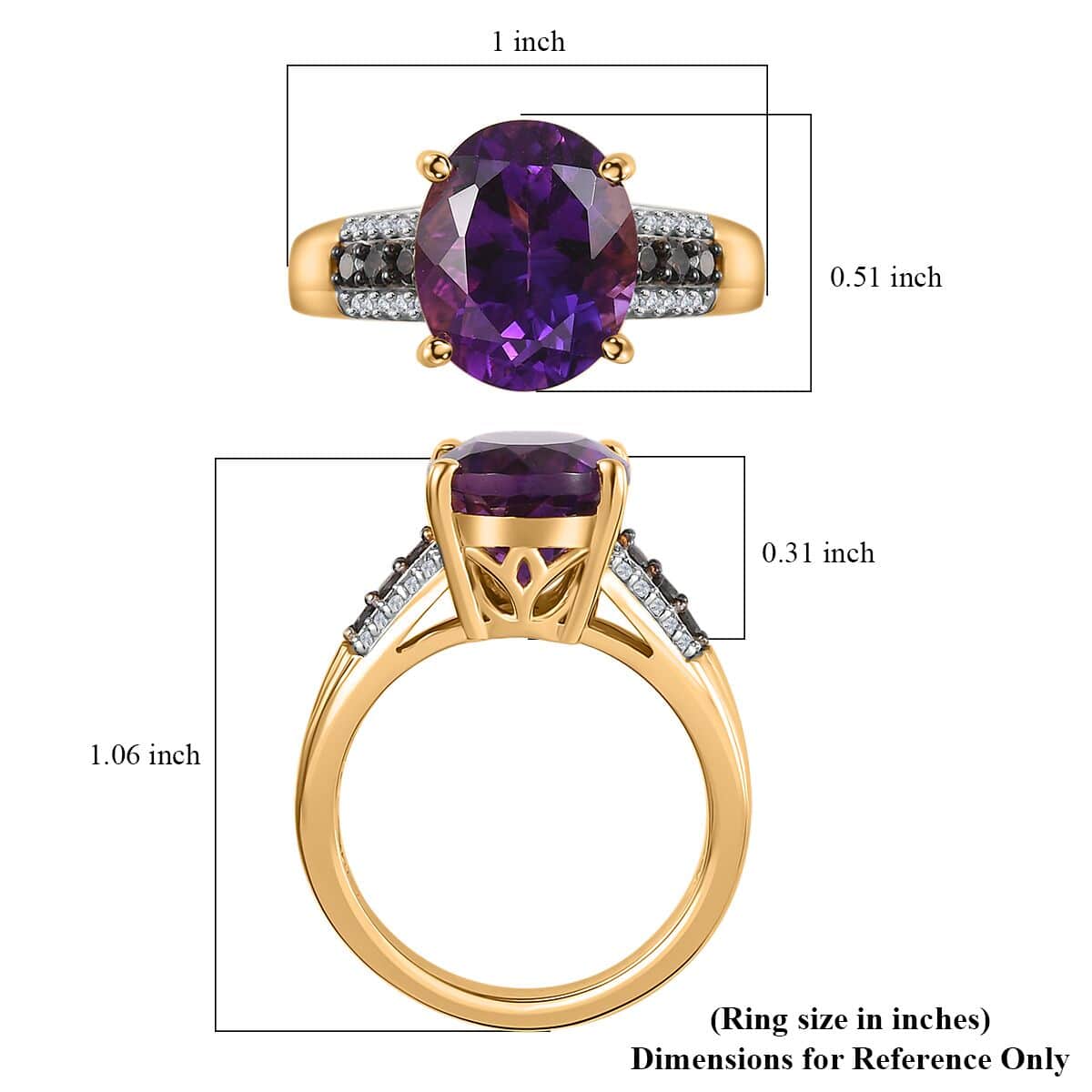 Moroccan Amethyst, Natural Champagne and White Diamond Ring in Vermeil Yellow Gold Over Sterling Silver (Size 6.0) 3.85 ctw image number 5