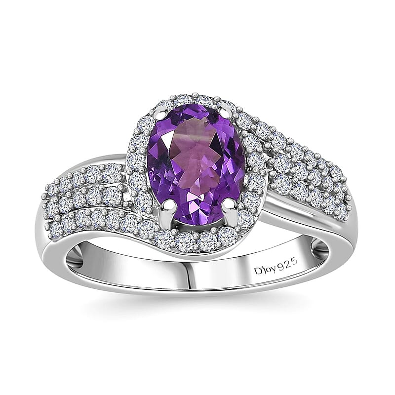 Moroccan Amethyst and Moissanite Ring in Platinum Over Sterling Silver (Size 10.0) 1.75 ctw
